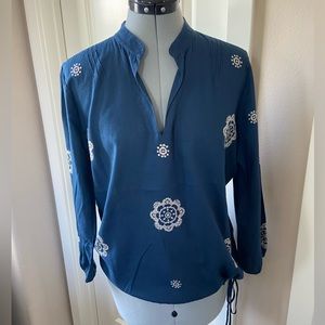 Lucky Brand Drawstring Blouse, Blue, Size M